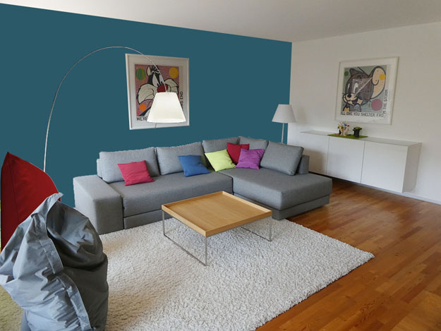 Wohnzimmer Wand Türkis